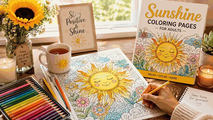 Kostenlose Malvorlagen „Sonnenschein“ für Erwachsene – entspannende druckbare PDF-Designs