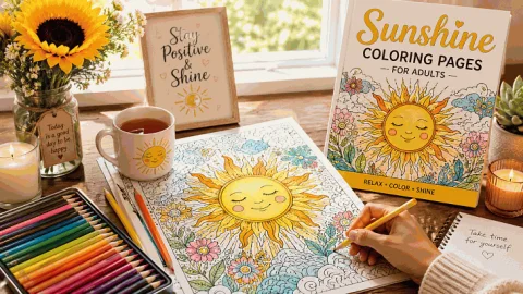 Disegni da colorare Sunshine gratuiti per adulti – Rilassanti disegni PDF stampabili