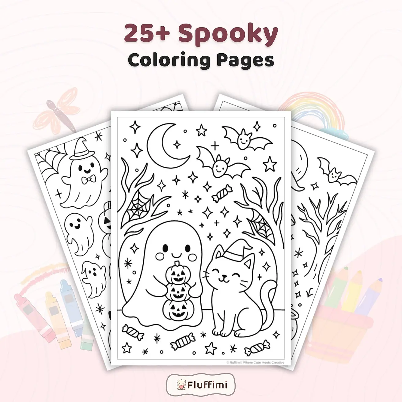 25+ Cute Spooky Halloween Coloring Pages for Kids and Adults