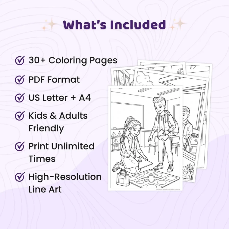 30+ School Fashion Coloring Pages for Adults – Stylish Student Outfit & Campus Life Printable Coloring Book PDF