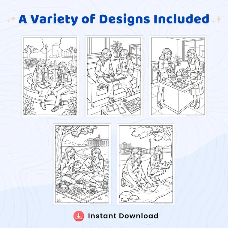 30+ School Friends Coloring Pages for Adults – Friendship, Student Life & Classroom Printable Coloring Book PDF