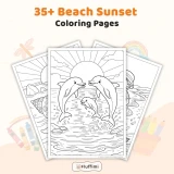 35+ Beach Sunset Coloring Pages for Kids - Tropical Ocean & Summer Vacation Printable Coloring Book PDF