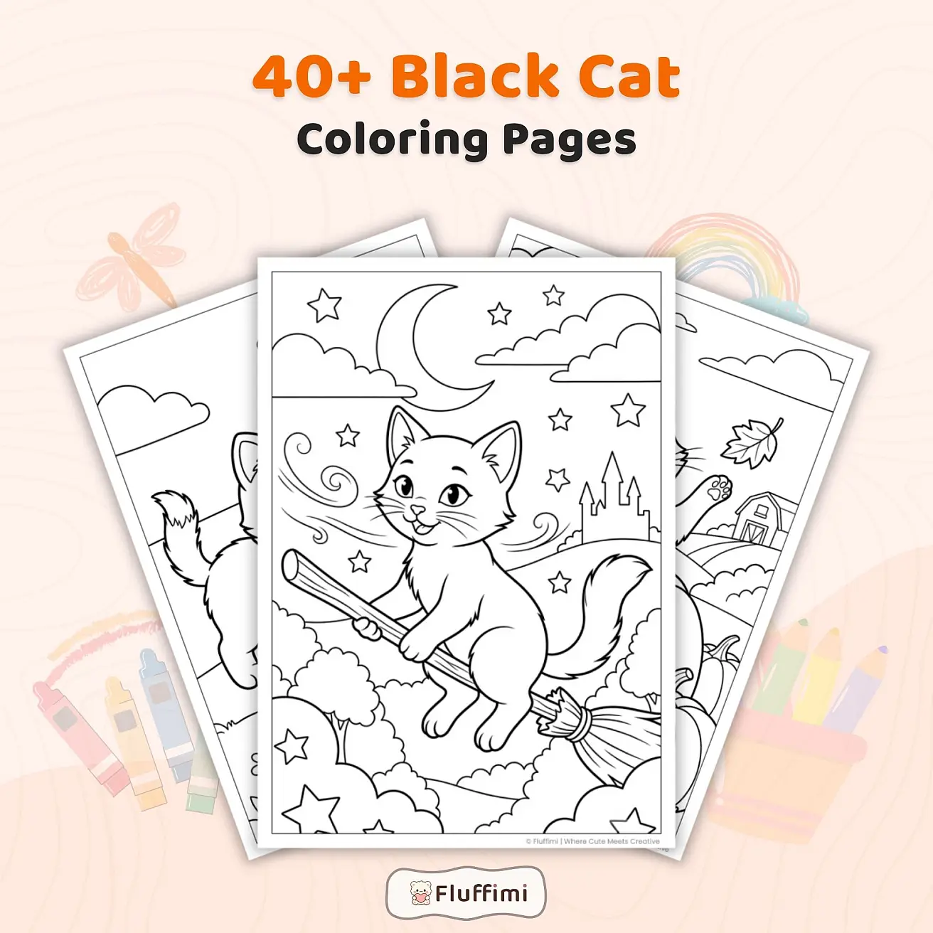 40+ Black Cat Coloring Pages for Kids - Cute Kitten Activity Sheets & Printable Cat Coloring Book