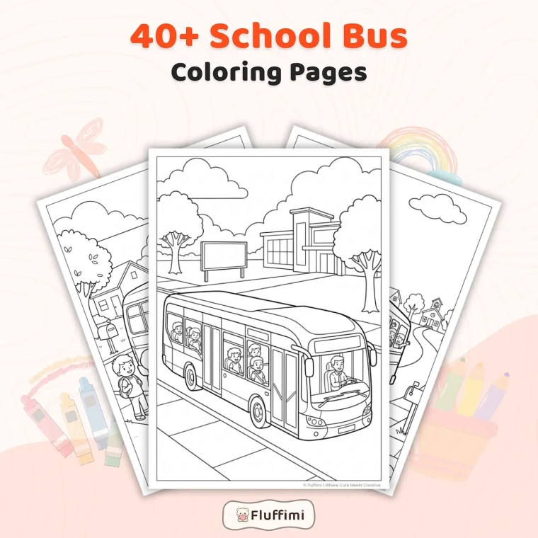 40+ School Bus Coloring Pages for Kids - Back to School Vehicle Coloring Book Printable PDF