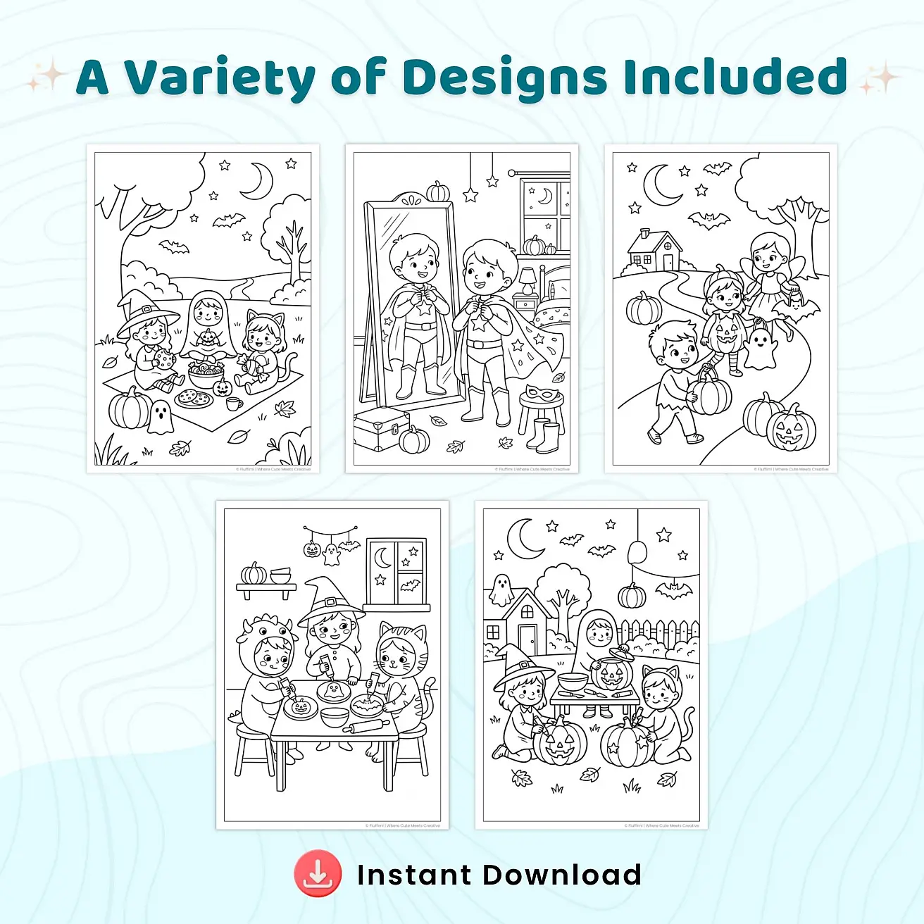 40+ Trick or Treat Coloring Pages for Kids - Halloween Costume Activity Sheets & Spooky Coloring Book