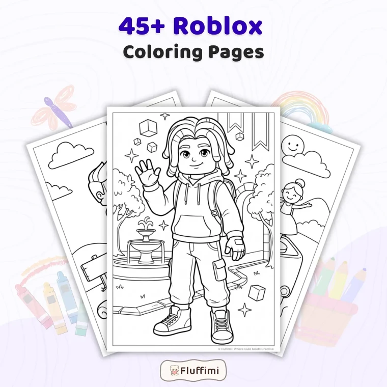 45+ Roblox Coloring Pages for Kids - Printable Video Game Coloring Book with Block World Adventure Activity Sheets PDF