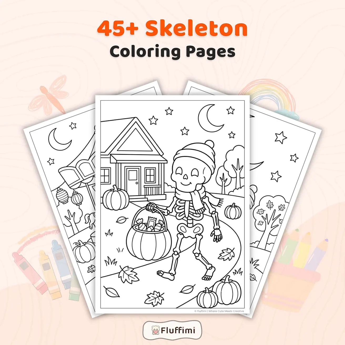 45+ Skeleton Coloring Pages for Kids – Cute Halloween Coloring Book & Spooky Activity Sheets