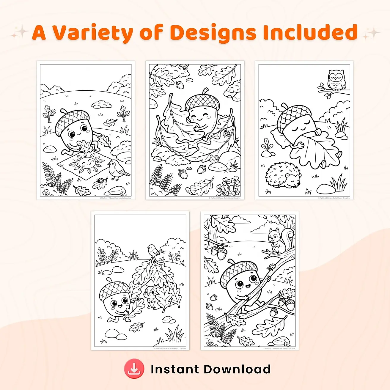 Free Acorn & Leaves Coloring Pages for Kids - Cute Fall Woodland Printables