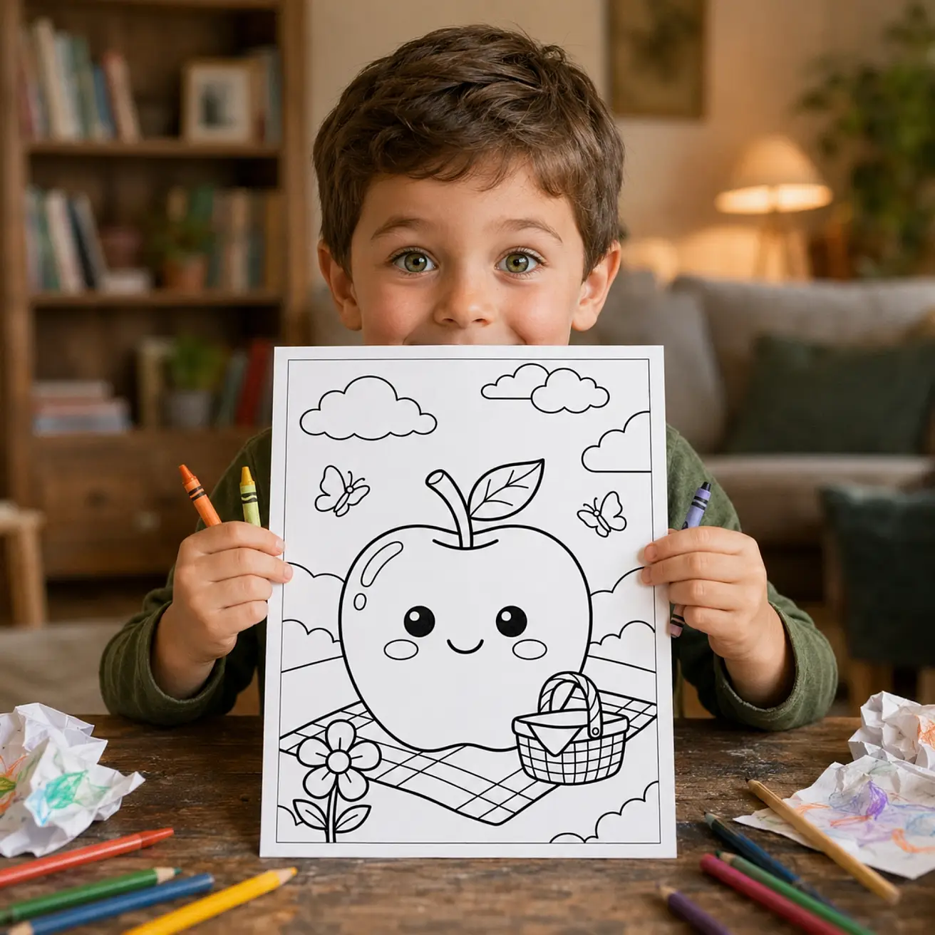Free Apple Coloring Pages for Kids – Cute Kawaii Fruit Printable Coloring Sheet PDF