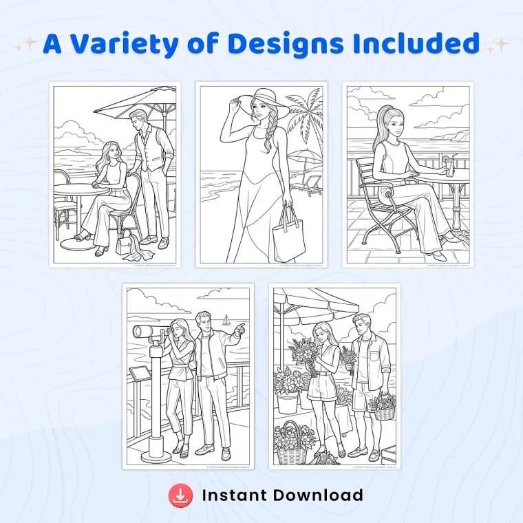 Free Beach Fashion Coloring Pages for Adults