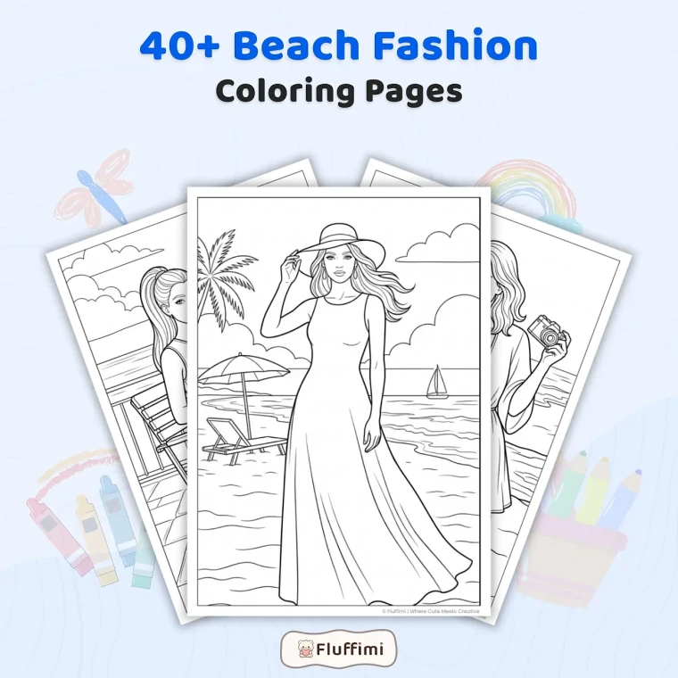 Free Beach Fashion Coloring Pages for Adults
