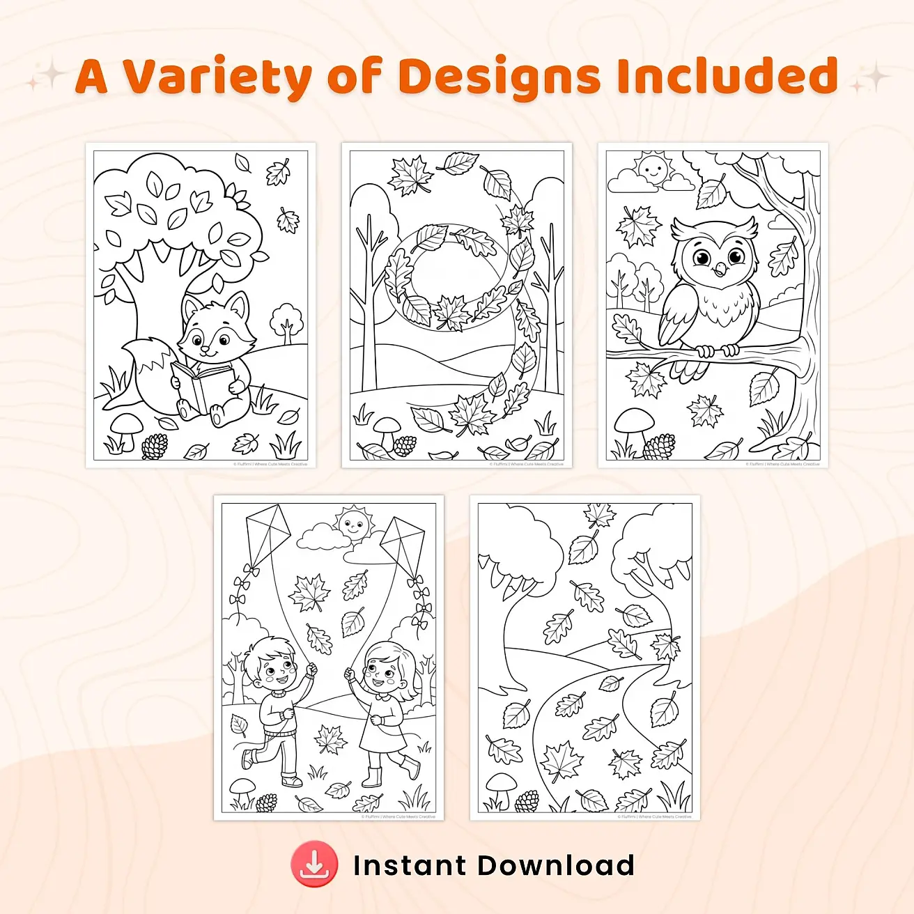Free Fall Leaves Coloring Pages for Kids - Cute Autumn & Halloween Printables