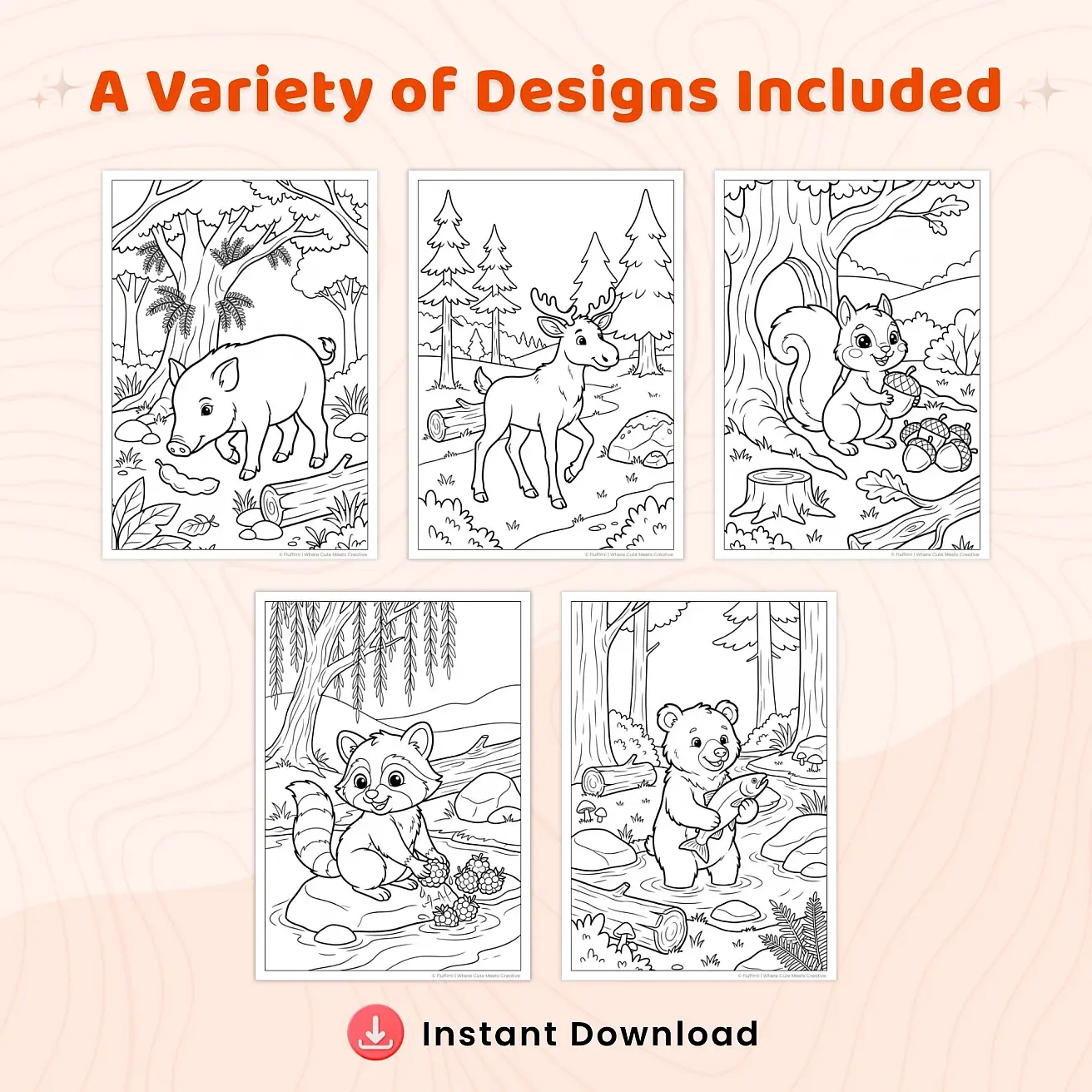 Free Forest Animals Coloring Pages for Kids - Cute Woodland Wildlife Printables