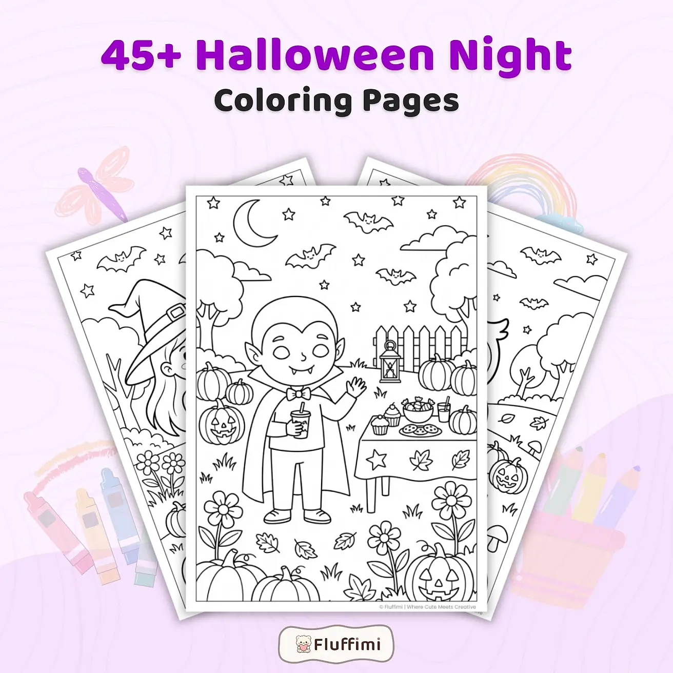 Free Halloween Night Coloring Pages for Kids - Cute Spooky Printable Coloring Sheets