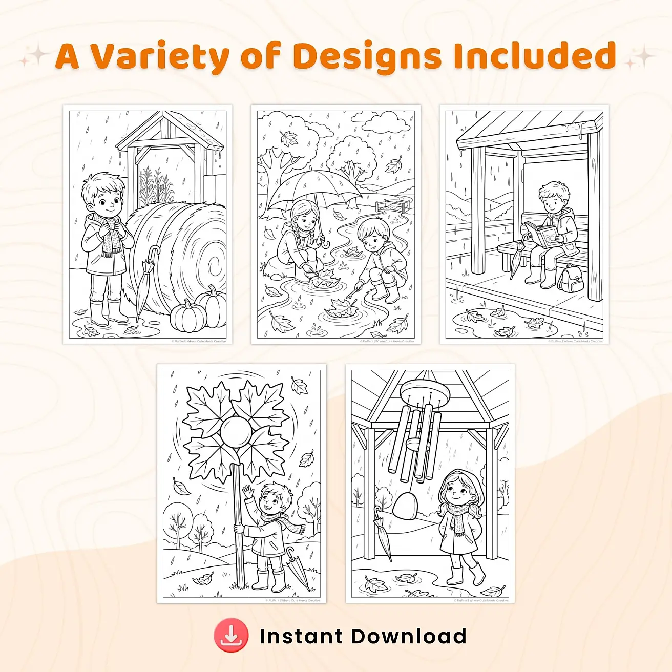 Free Rainy Autumn Coloring Pages for Kids - Fall Activity Printables