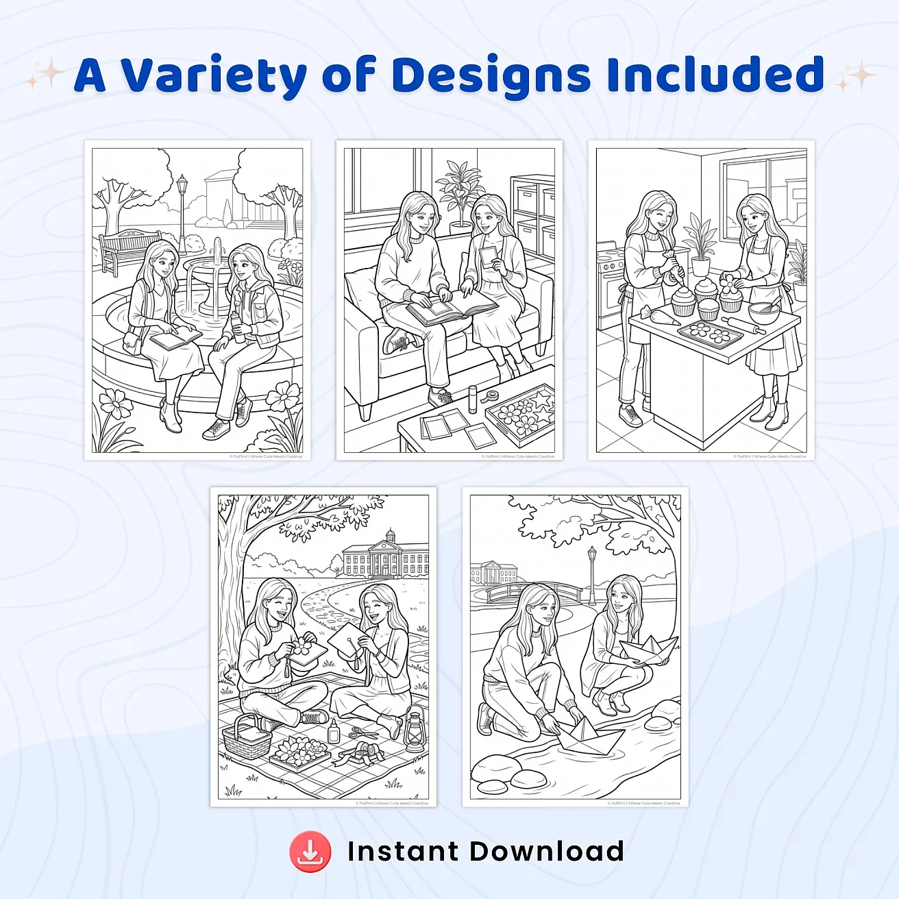 Free School Friends Coloring Pages for Adults - Friendship & Student Life Printable