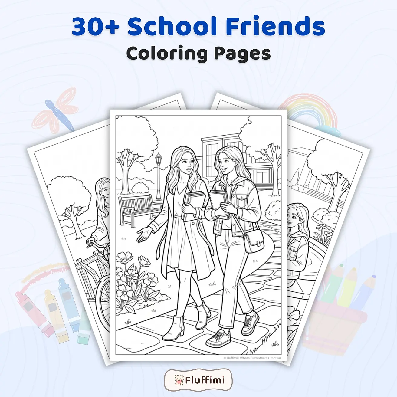 Free School Friends Coloring Pages for Adults - Friendship & Student Life Printable