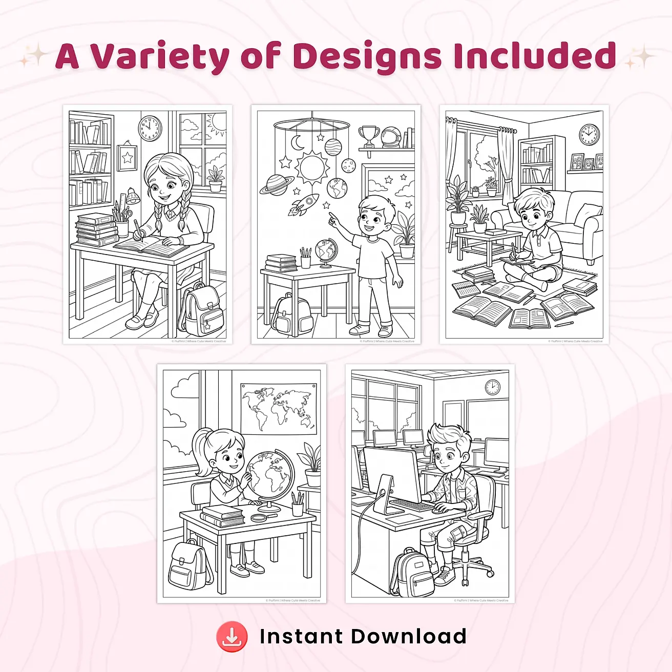Free Study Time Coloring Pages for Kids – Printable School Learning Activity PDF