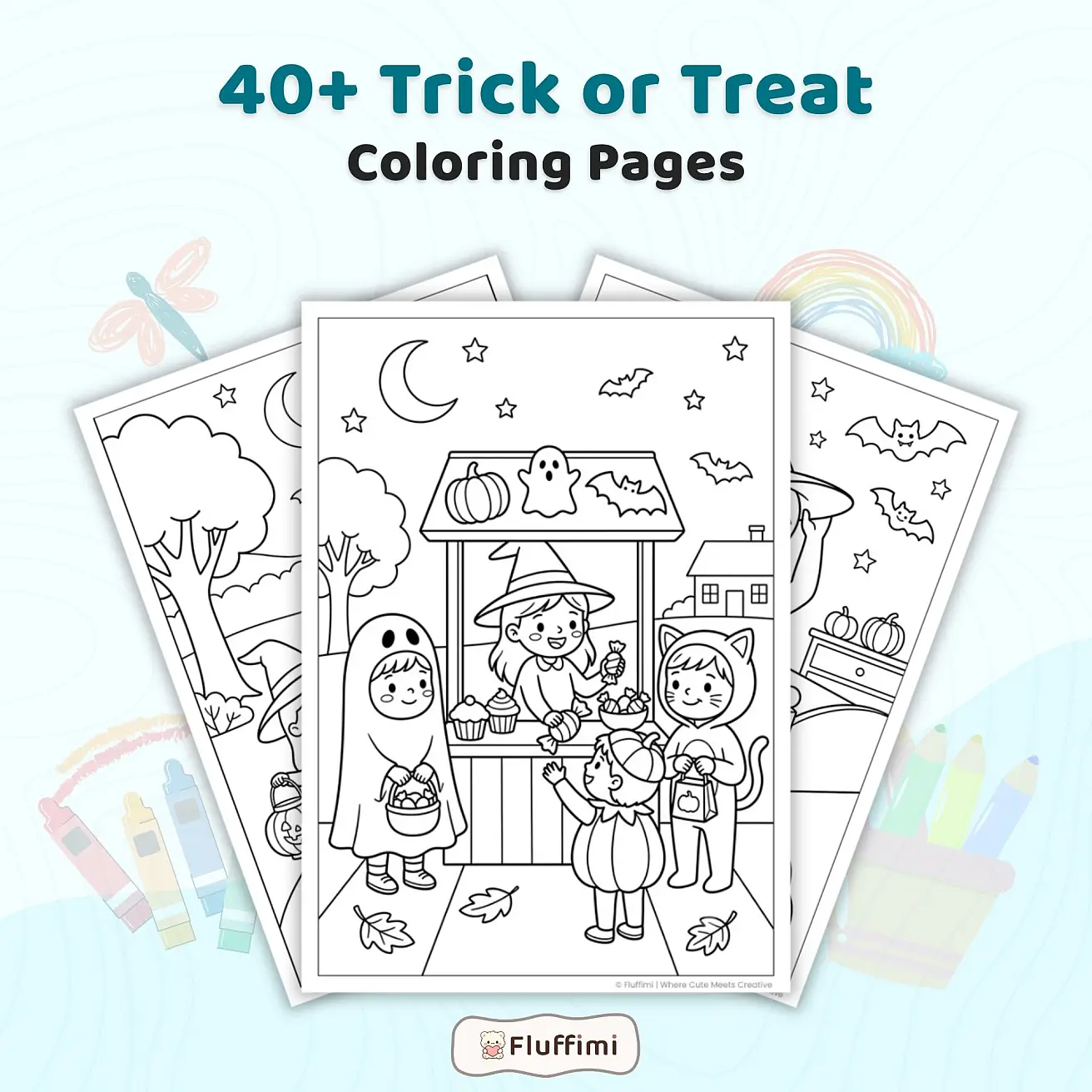 Free Trick or Treat Coloring Pages for Kids - Cute Halloween Printable Coloring Sheets