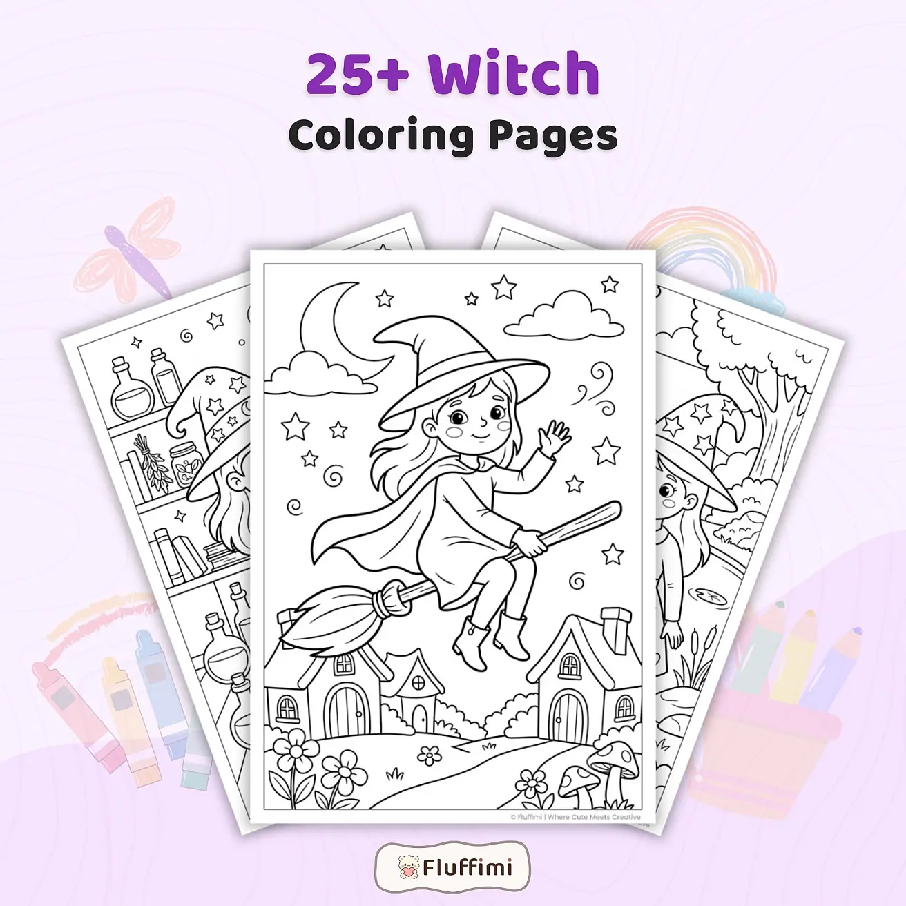 Free Witch Coloring Pages - Cute, Kawaii and Gothic Witch Printables