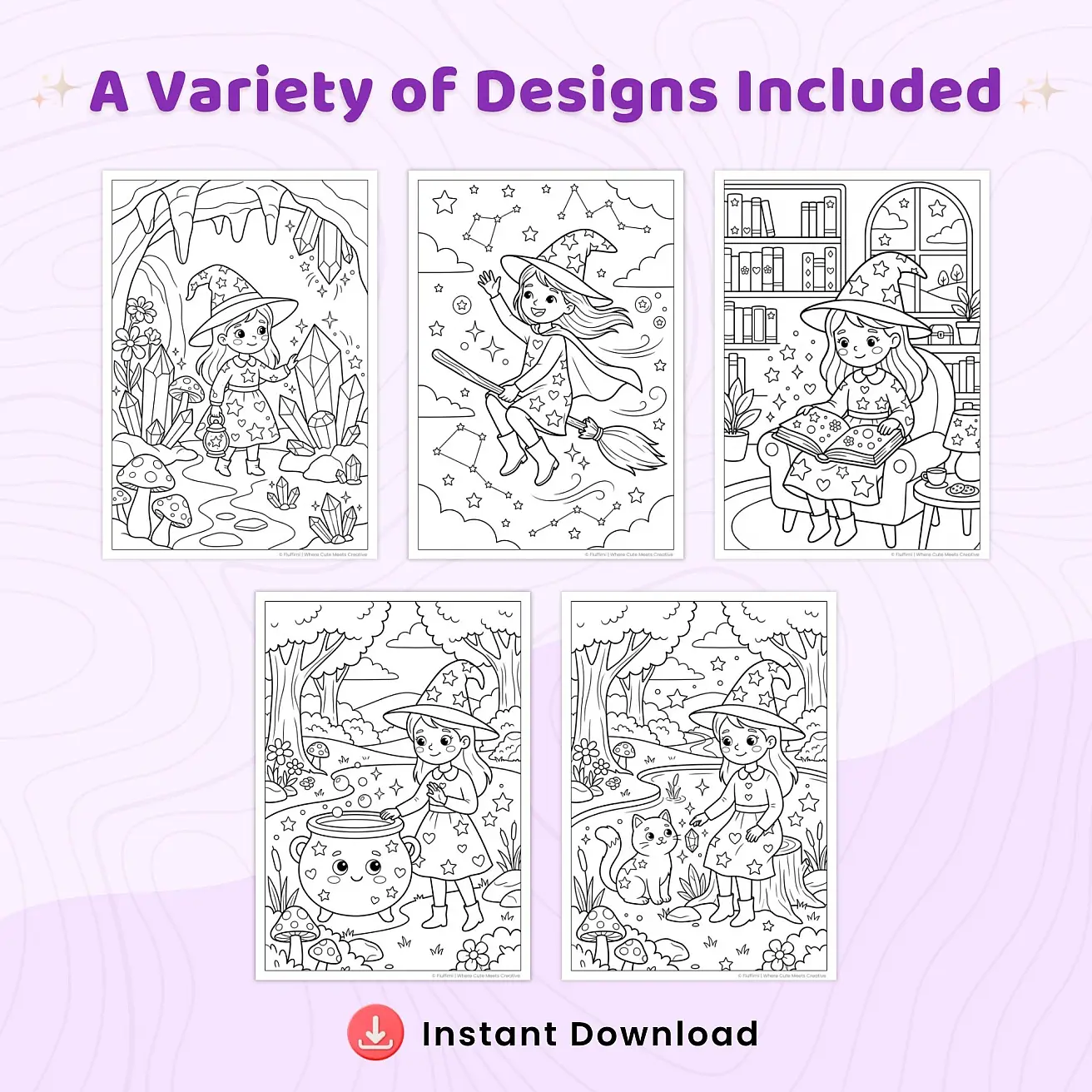 Free Witch Coloring Pages - Cute, Kawaii and Gothic Witch Printables