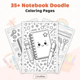 35+ Notebook Doodle Coloring Pages for Kids – Cute School Journal, Stationery & Kawaii School Supplies Printable PDF