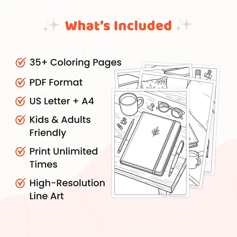 35+ Notebook Doodle Coloring Pages for Kids – Cute School Journal, Stationery & Kawaii School Supplies Printable PDF
