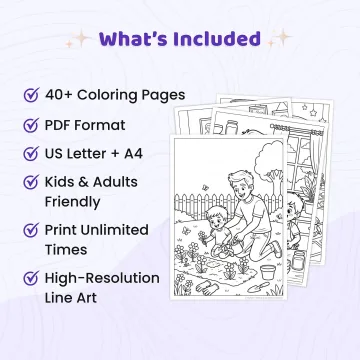 40+ Father's Day Coloring Pages, Dad and Kids Activity Coloring Book, Family Bonding Printable PDF
