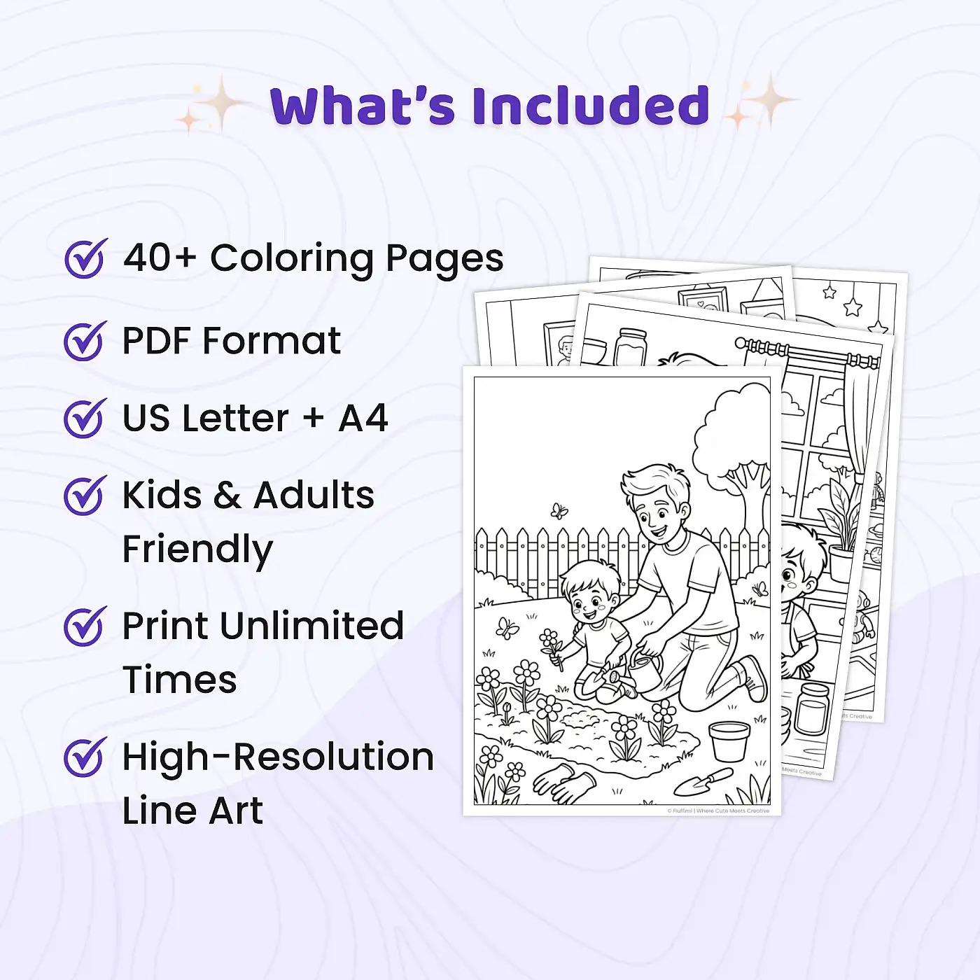 40+ Father's Day Coloring Pages, Dad and Kids Activity Coloring Book, Family Bonding Printable PDF