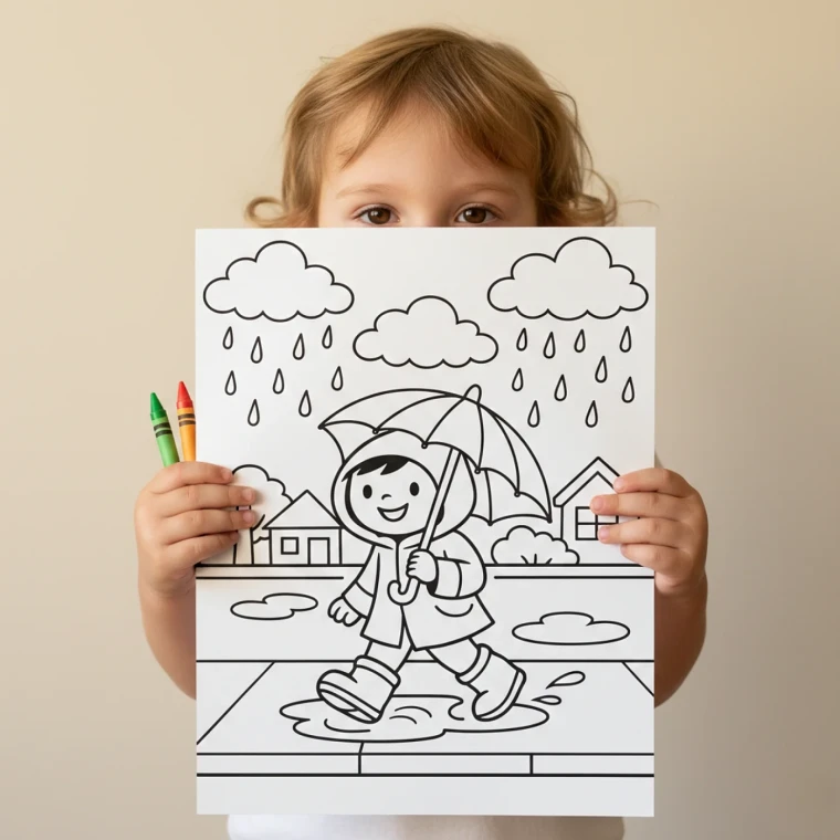 40+ Rainy Day Coloring Pages for Kids, Cozy Weather and Umbrella Coloring Sheets