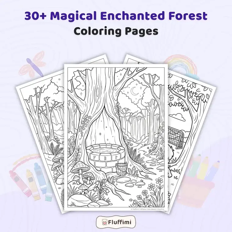 Freebie Magical Enchanted Forest Coloring Pages