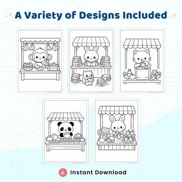 30+ Cute Animal Market Coloring Pages – Kawaii Shop, Bakery & Farmers Market Scenes