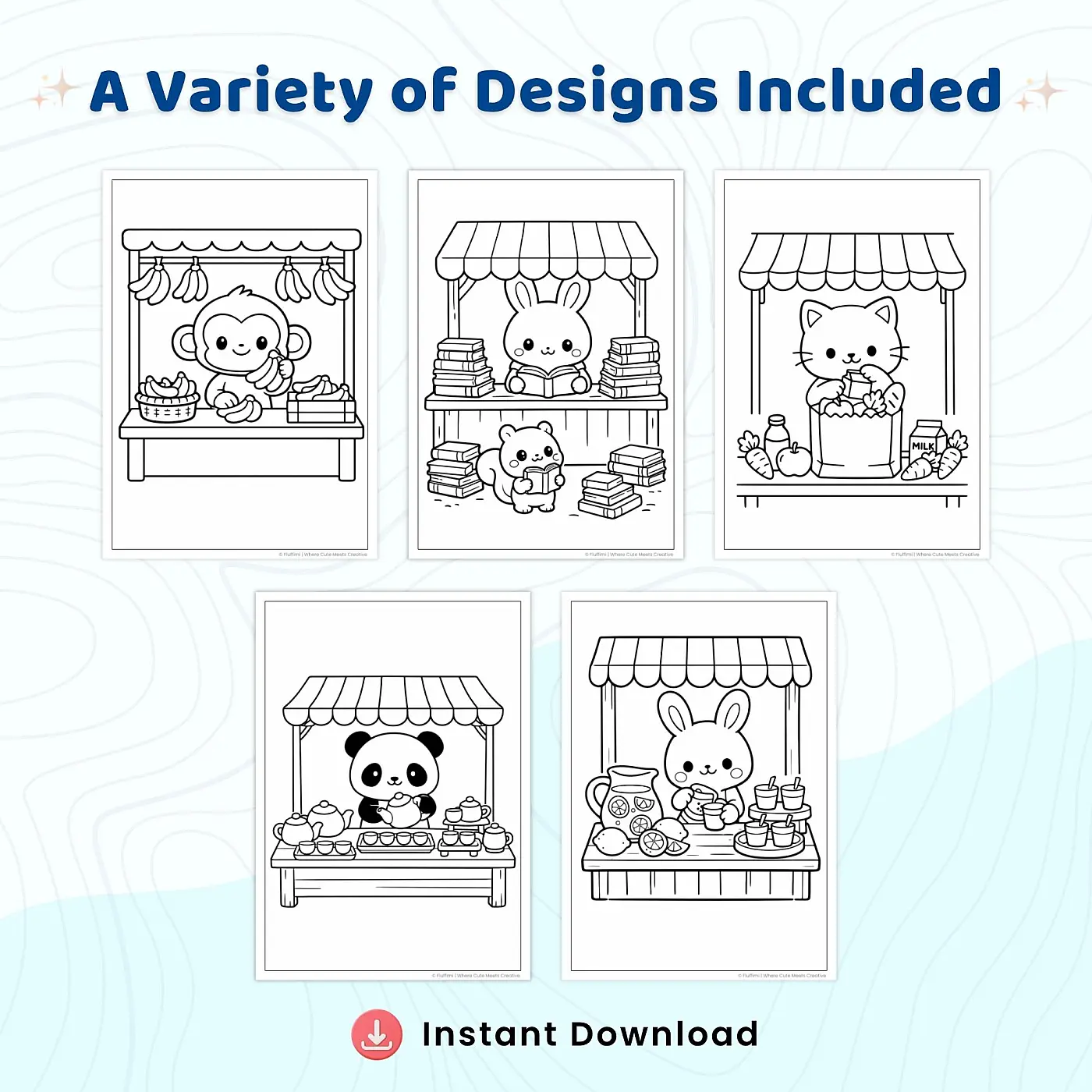 30+ Cute Animal Market Coloring Pages – Kawaii Shop, Bakery & Farmers Market Scenes