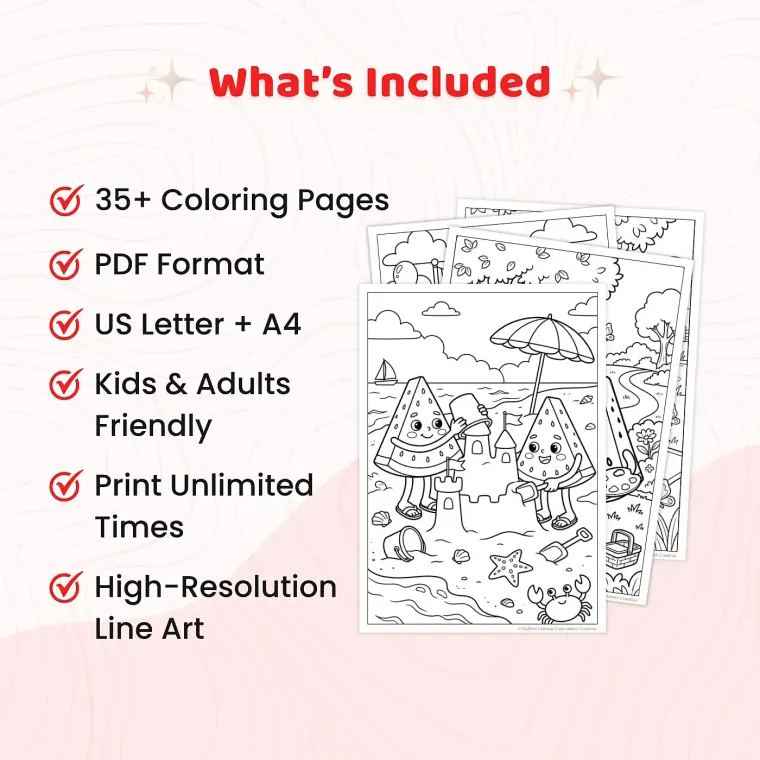 35+ Watermelon Coloring Pages for Adults – Cute Kawaii Fruit Adventure Coloring Book PDF