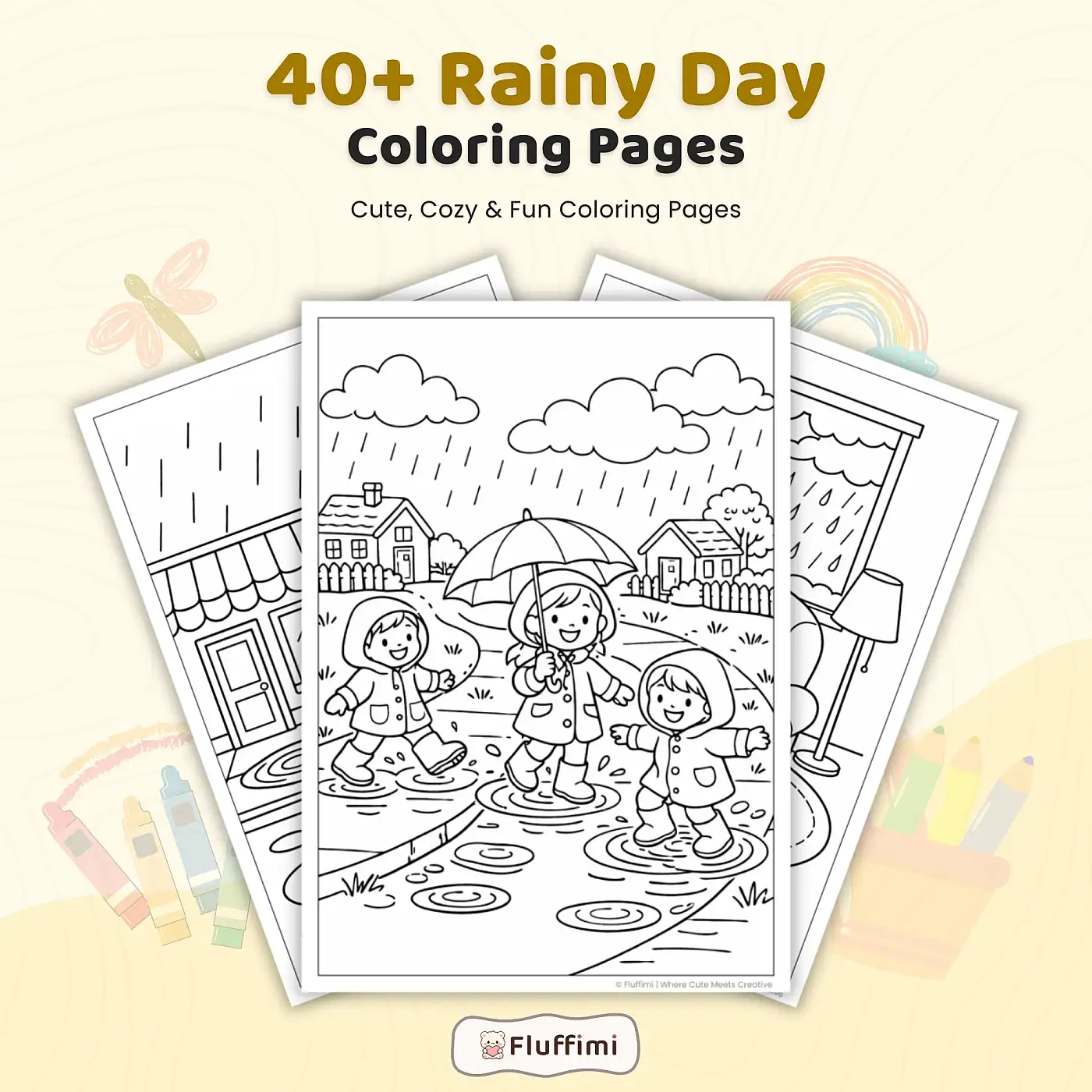 40+ Rainy Day Coloring Pages for Kids, Cozy Weather and Umbrella Coloring Sheets