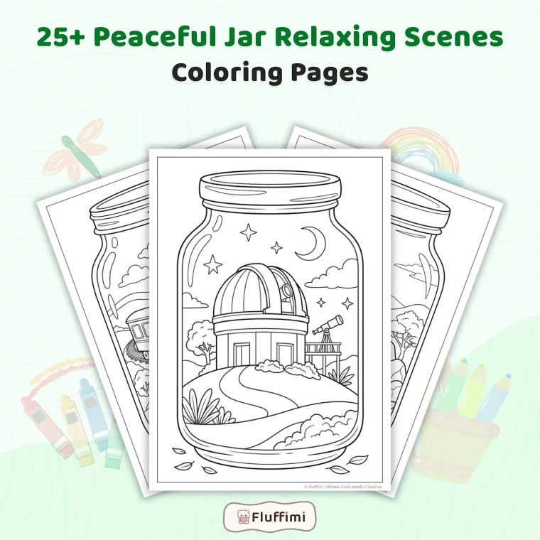 Freebie Peaceful Jar Relaxing Scenes Coloring Pages