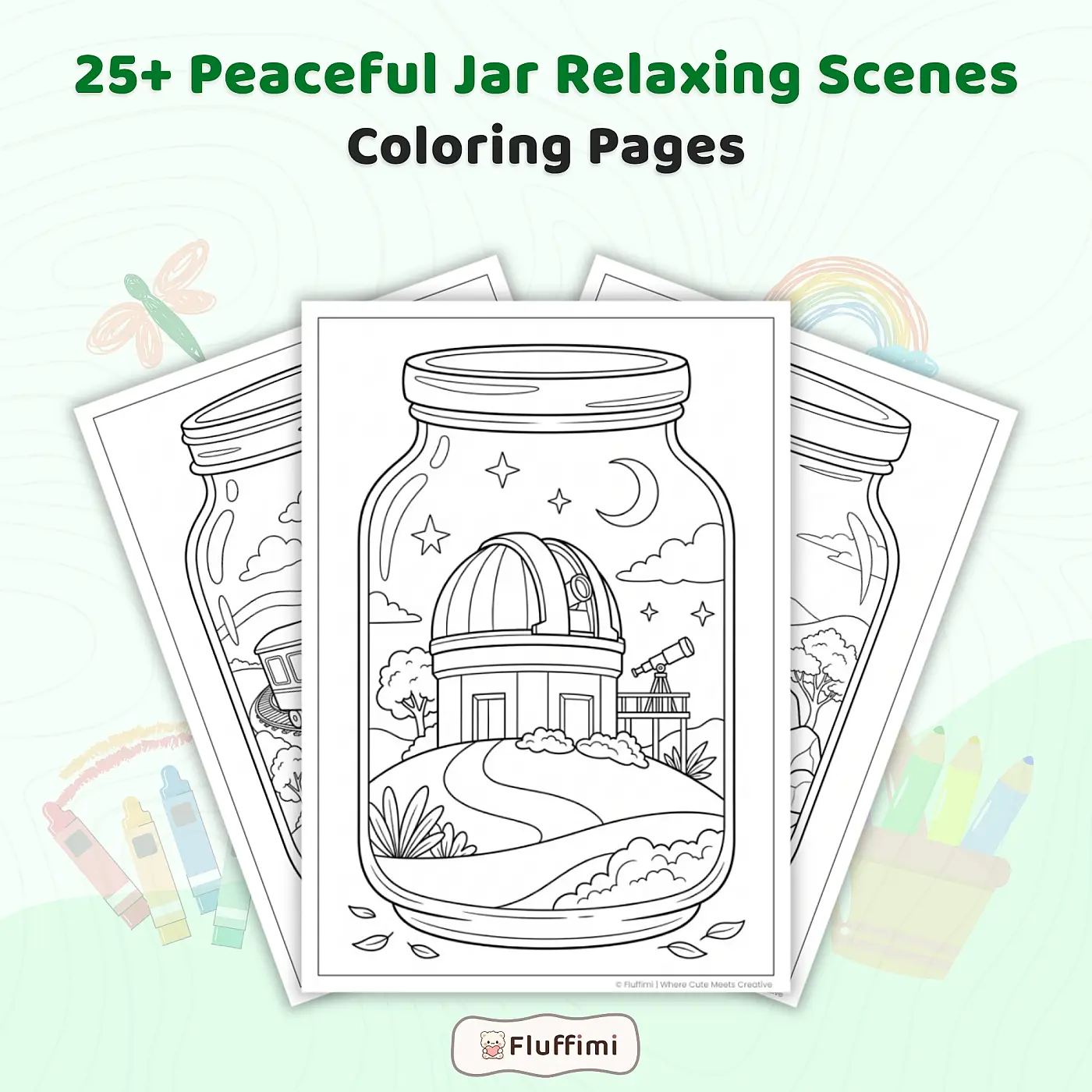 Freebie Peaceful Jar Relaxing Scenes Coloring Pages