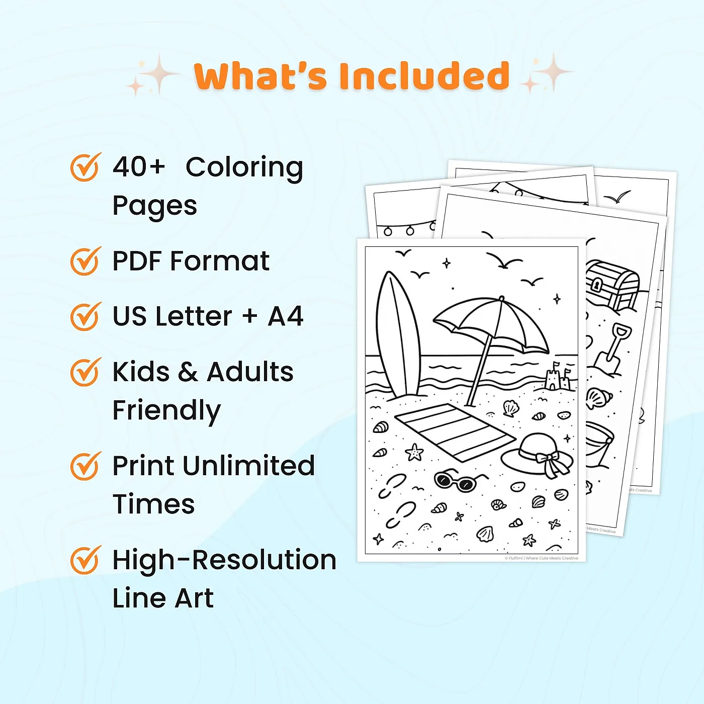 40+ Beach Summer Coloring Pages Printable PDF for Kids & Adults