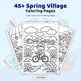 45+ Spring Village Coloring Pages, Cozy Countryside Town Scenes and Scenic Landscape Designs