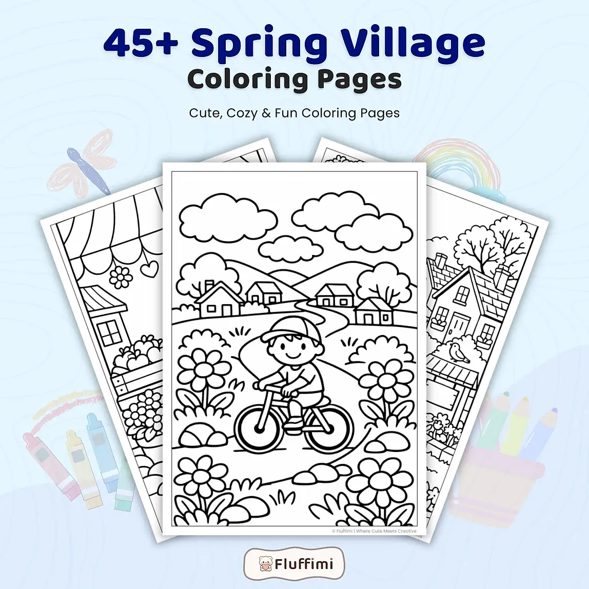 45+ Spring Village Coloring Pages, Cozy Countryside Town Scenes and Scenic Landscape Designs