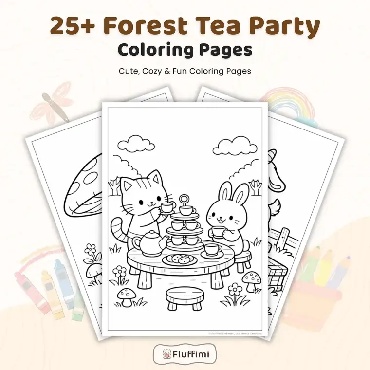 30+ Forest Tea Party Coloring Pages – Woodland Animal Tea Time & Kawaii Garden Party Scenes