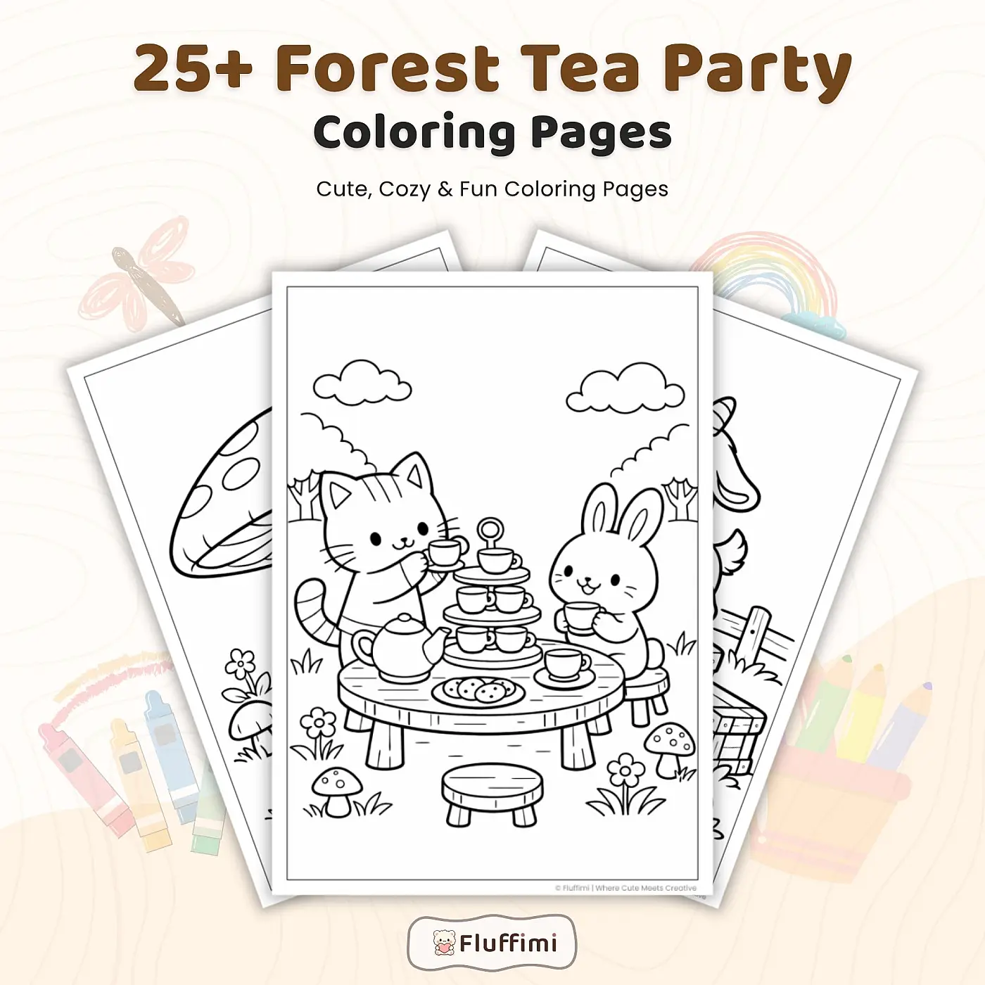 30+ Forest Tea Party Coloring Pages – Woodland Animal Tea Time & Kawaii Garden Party Scenes
