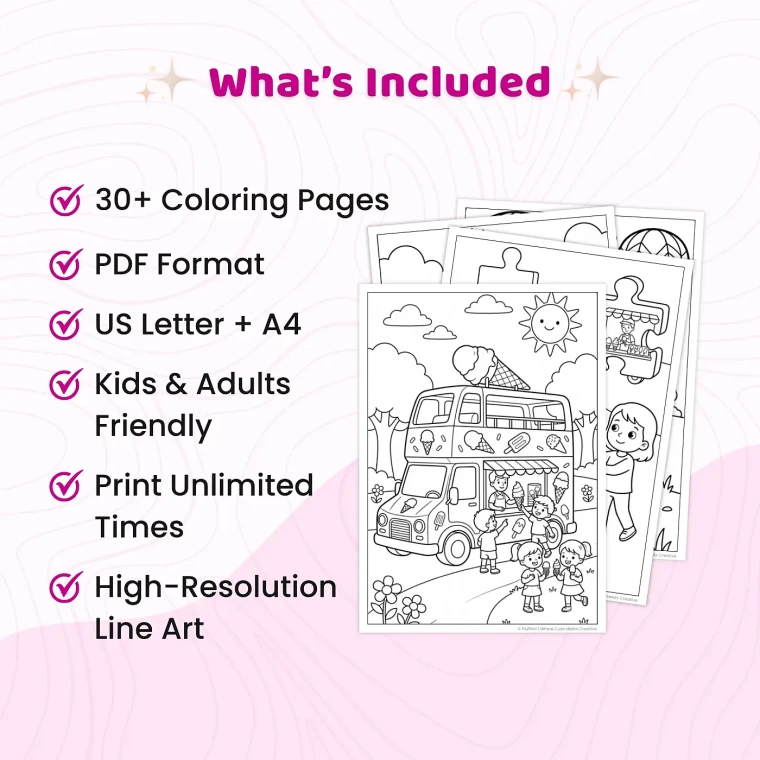 Free Ice Cream Truck Coloring Pages for Adults – Summer Dessert Vehicle Coloring Sheets