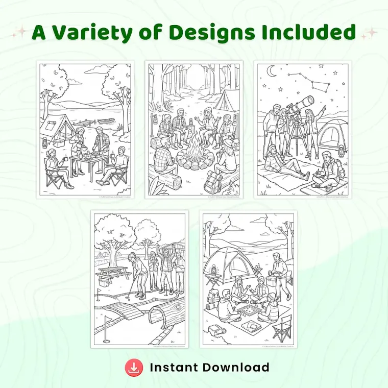 Freebie Camping Fun Coloring Pages for Adults