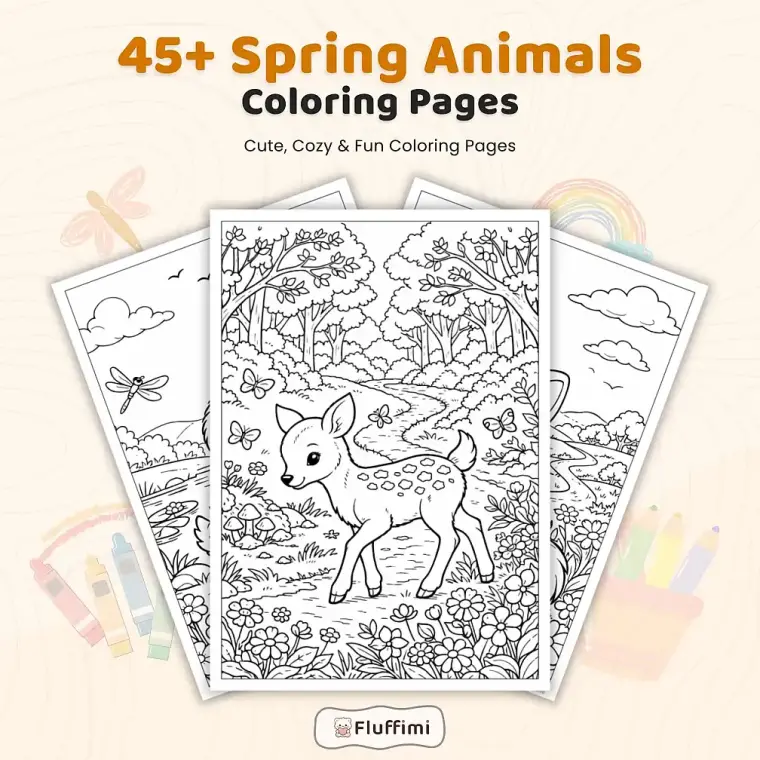 50+ Spring Animals Coloring Pages for Kids – Cute Baby Animals, Farm & Woodland Nature Scenes
