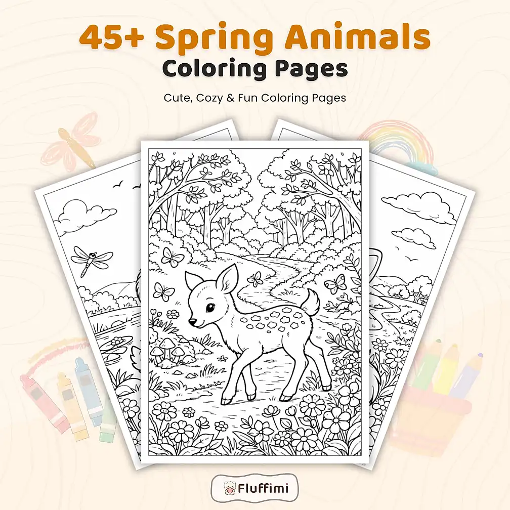 50+ Spring Animals Coloring Pages for Kids – Cute Baby Animals, Farm & Woodland Nature Scenes