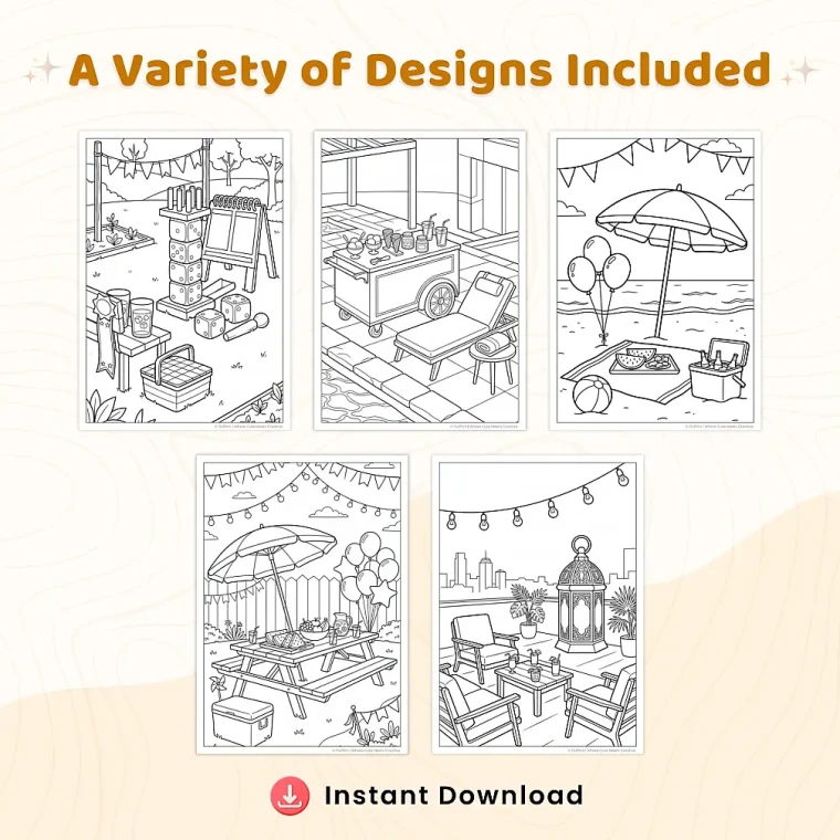 Freebie Summer Party Coloring Pages for Adults