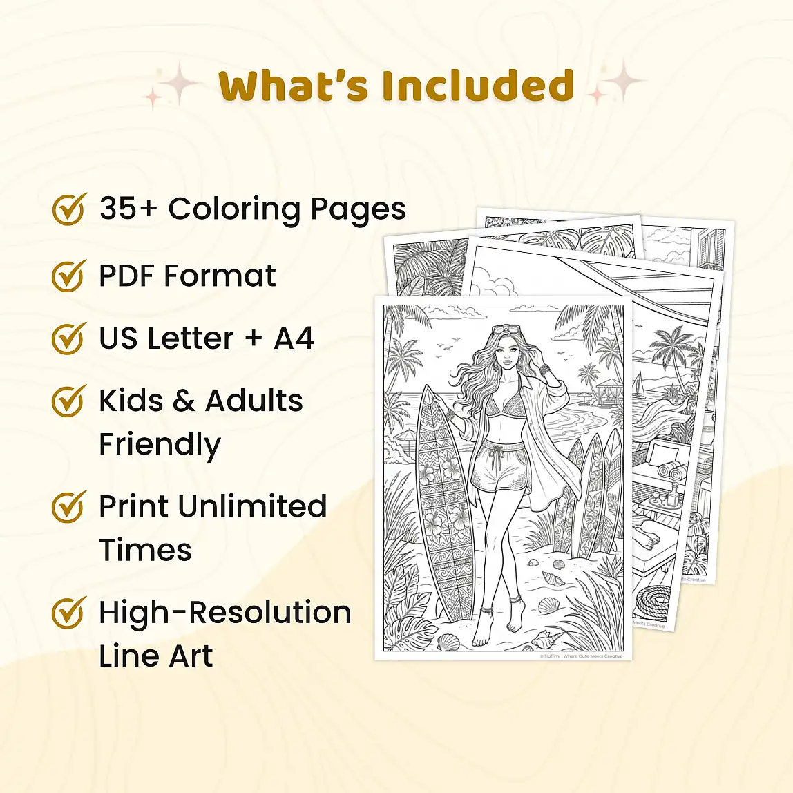 35+ Summer Fashion Girl Coloring Pages – Elegant Women, Beach Vacation & Luxury Fashion Coloring Book