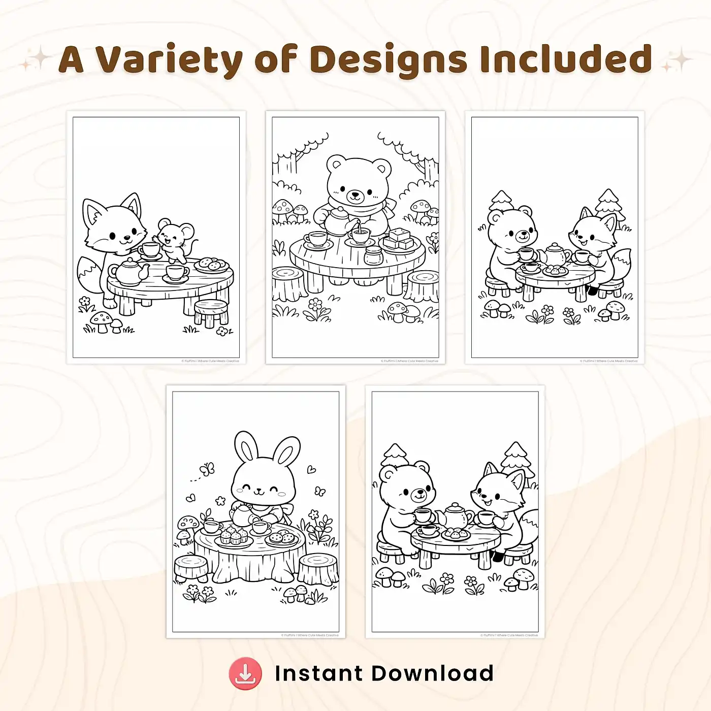 30+ Forest Tea Party Coloring Pages – Woodland Animal Tea Time & Kawaii Garden Party Scenes