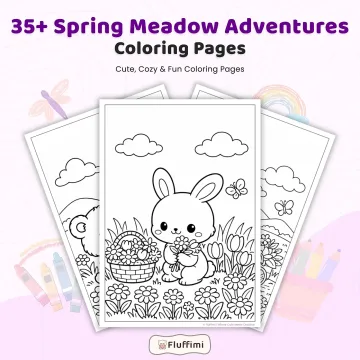 35+ Spring Meadow Adventures Coloring Pages, Cute Animals & Flower Field Scenes Printable Spring Nature PDF